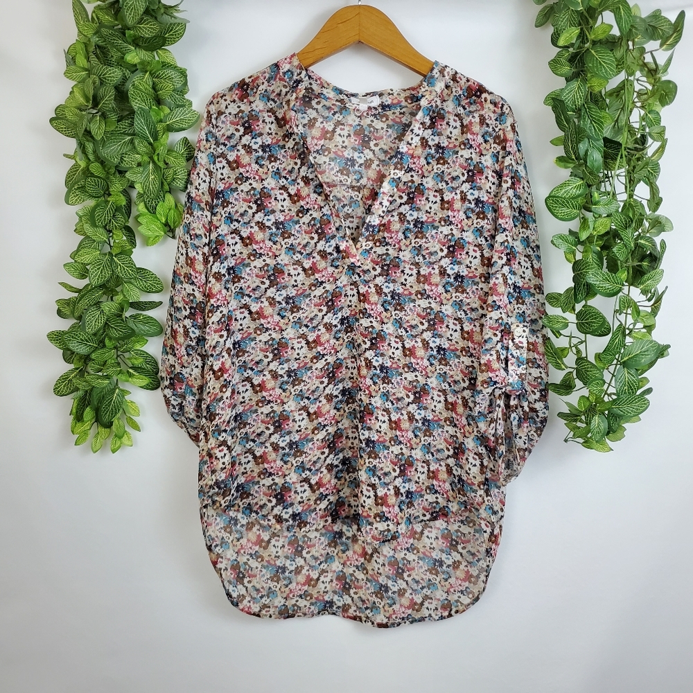 TeenBell floral boho sheer v-cut blouse
